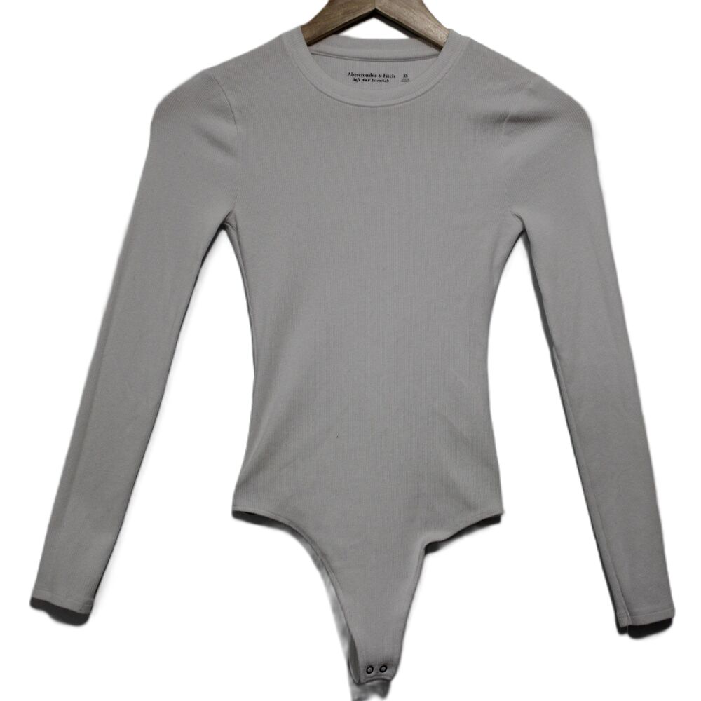Womens Abercrombie & Fitch Soft AF White Ribbed Long Sleeve Bodysuit Top Size XS